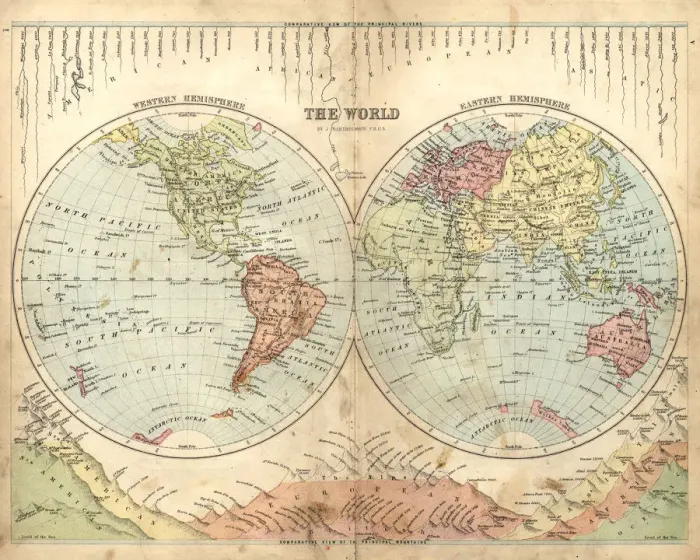 Framed Print : Antique map of the world, 1873 Framed Print : Antique map of the world, 1873