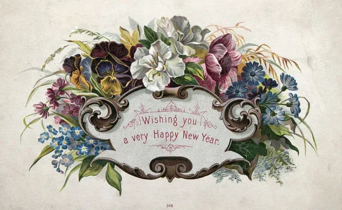 Framed Print : Antique New Year'S Greeting Card Framed Print : Antique New Year'S Greeting Card