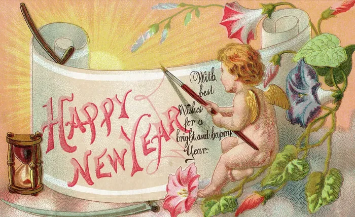 Framed Print : Antique New Year'S Greeting Card Framed Print : Antique New Year'S Greeting Card