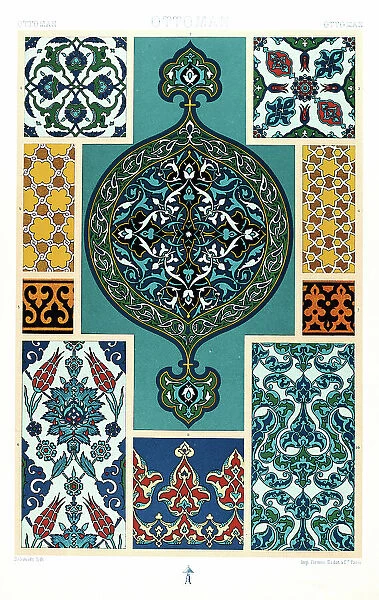 Antique Ottoman pattern Manuscripts Decoration by Racinet - Lithograph