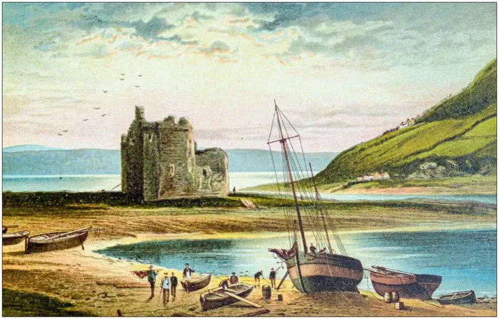 Framed Print : Antique painting of Scotland cities, lakes and mountains: Loch Ranza Framed Print : Antique painting of Scotland cities, lakes and mountains: Loch Ranza