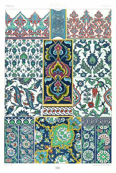 Antique Persian pattern Manuscripts Decoration by Racinet - Lithograph