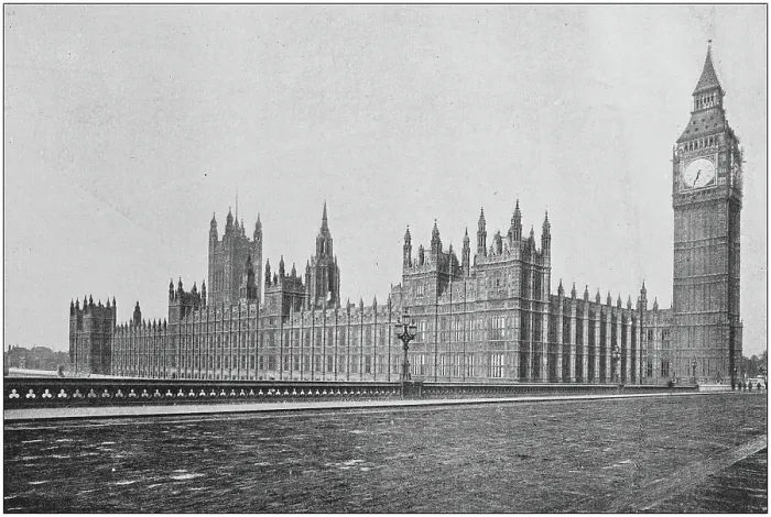 Framed Print : Antique photo: House of Parliament from Westminster bridge Framed Print : Antique photo: House of Parliament from Westminster bridge