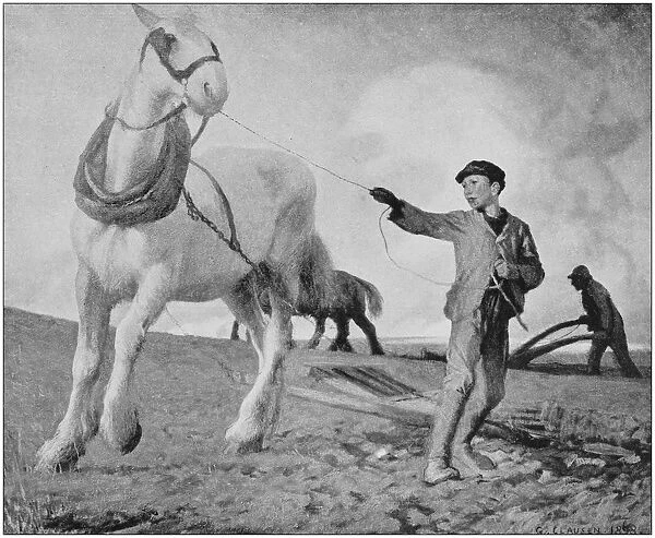 Antique photo of paintings: Boy and horse