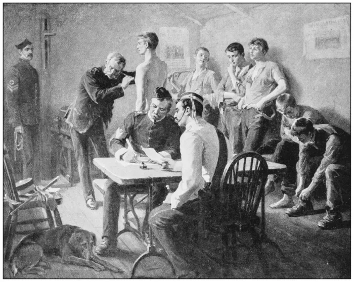 Framed Print : Antique photo of paintings: Doctor visiting soldiers Framed Print : Antique photo of paintings: Doctor visiting soldiers