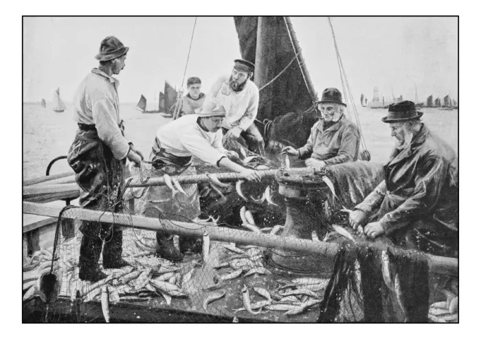 Framed Print : Antique photo of paintings: Fishermen Framed Print : Antique photo of paintings: Fishermen