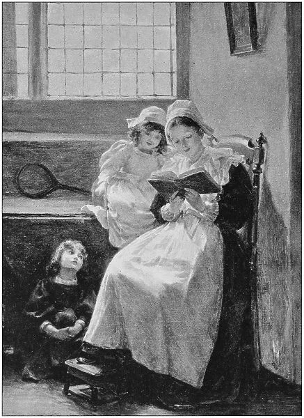Antique photo of paintings: Mother reading