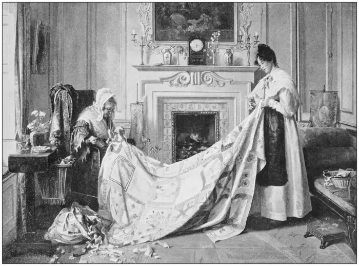 Framed Print : Antique photo of paintings: Sewing Framed Print : Antique photo of paintings: Sewing