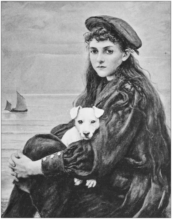 Framed Print : Antique photo of paintings: Woman with dog Framed Print : Antique photo of paintings: Woman with dog