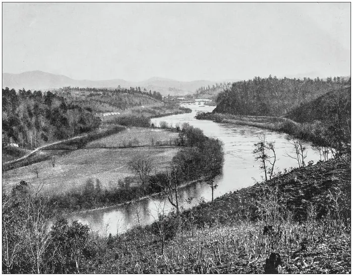 Framed Print : Antique photograph of America's famous landscapes: French Broad River, Asheville