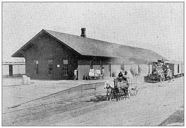 Antique photograph from Lawrence, Kansas, in 1898: Santa Fe route Freight Depot