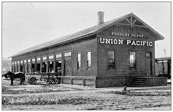 Antique photograph from Lawrence, Kansas, in 1898: Union Pacific Freight Depot