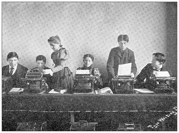 Antique photograph from Lawrence, Kansas, in 1898: Haskell Institute, Typewriting