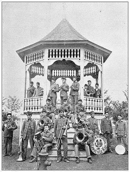 Antique photograph from Lawrence, Kansas, in 1898: Haskell Institute, Band Stand