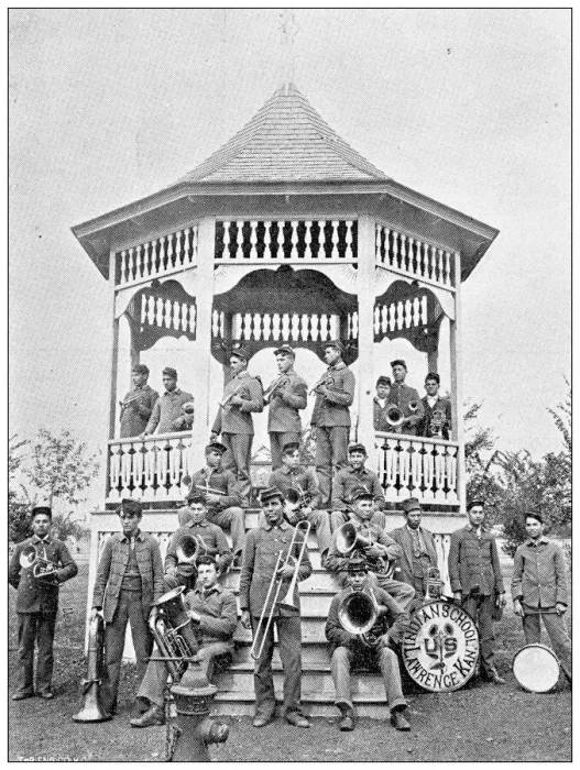 Framed Print : Antique photograph from Lawrence, Kansas, in 1898: Haskell Institute, Band Stand Framed Print : Antique photograph from Lawrence, Kansas, in 1898: Haskell Institute, Band Stand