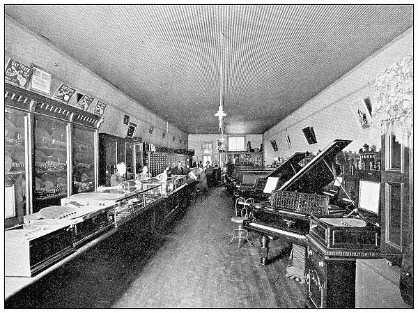 Antique photograph from Lawrence, Kansas, in 1898: Bells Music Store