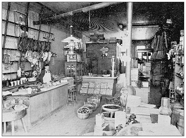 Antique photograph from Lawrence, Kansas, in 1898: Peases store and meat market