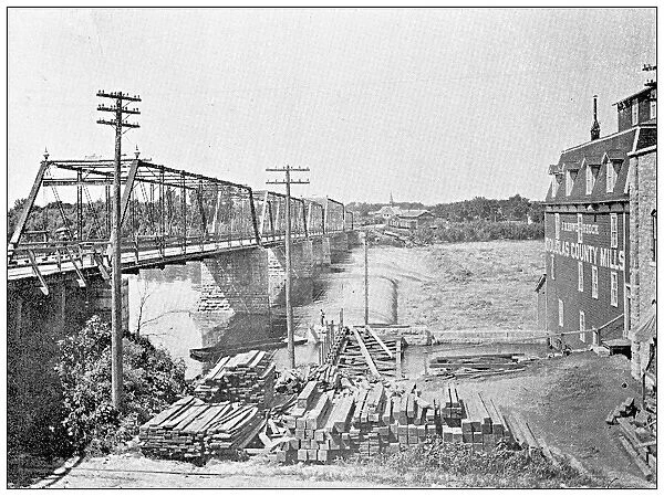 Antique photograph from Lawrence, Kansas, in 1898: Bridge and dam