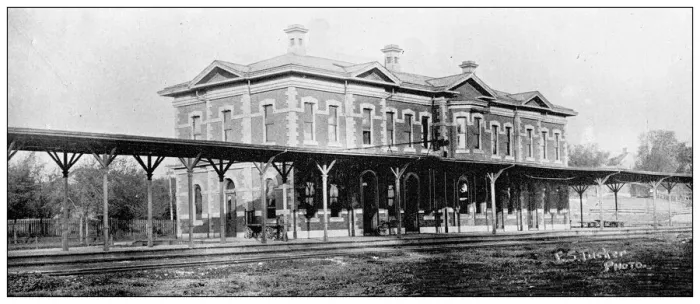 Framed Print : Antique photograph from Lawrence, Kansas, in 1898: Train station Framed Print : Antique photograph from Lawrence, Kansas, in 1898: Train station