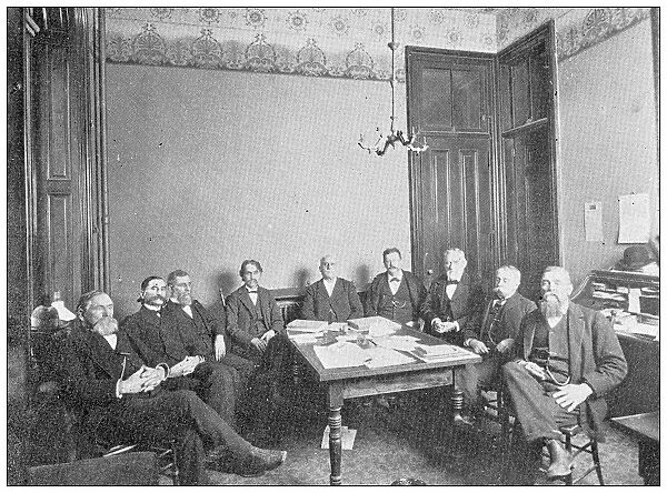 Antique photograph from Lawrence, Kansas, in 1898: Bank directors room