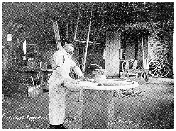 Antique photograph from Lawrence, Kansas, in 1898: Haskell Institute, Wheel crafting