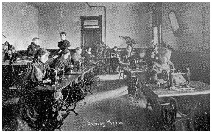 Framed Print : Antique photograph from Lawrence, Kansas, in 1898: Haskell Institute, Sewing Room