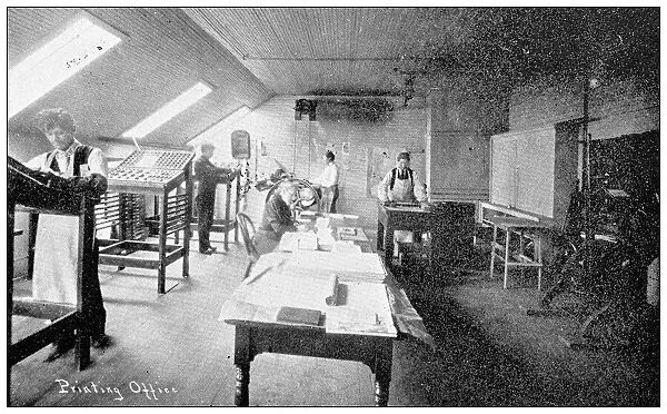 Antique photograph from Lawrence, Kansas, in 1898: Haskell Institute, Printing Office