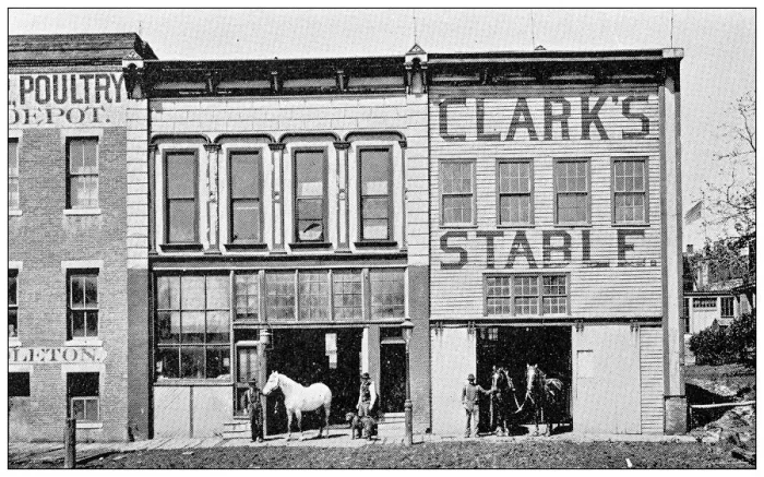 Framed Print : Antique photograph from Lawrence, Kansas, in 1898: Clarks livery stable Framed Print : Antique photograph from Lawrence, Kansas, in 1898: Clarks livery stable