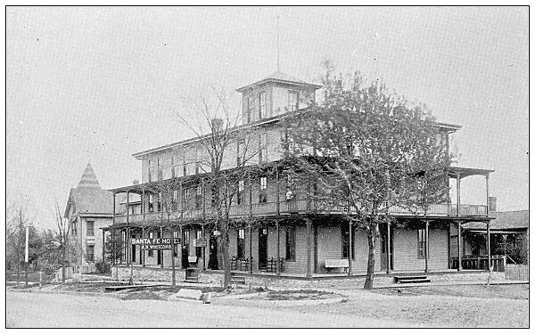 Antique photograph from Lawrence, Kansas, in 1898: Santa Fe Hotel