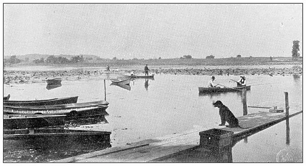 Antique photograph from Lawrence, Kansas, in 1898: Lake view club fishing