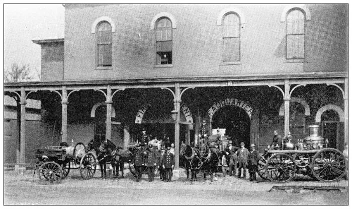 Framed Print : Antique photograph from Lawrence, Kansas, in 1898: Fire department headquarters Framed Print : Antique photograph from Lawrence, Kansas, in 1898: Fire department headquarters