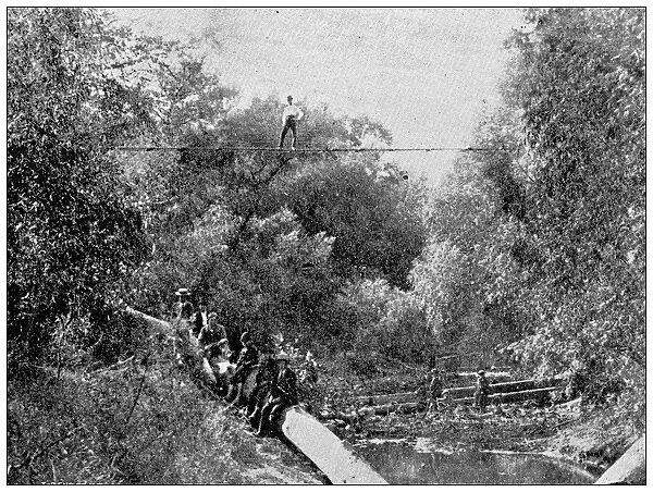 Antique photograph from Lawrence, Kansas, in 1898: Crossing Wakarusa River