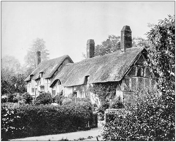 Antique photograph of Worlds famous sites: Ann Hathaways Cottage, Stratford on Avon