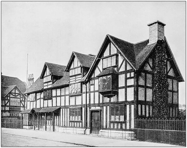 Antique photograph of Worlds famous sites: Shakespeares House, Stratford on Avon