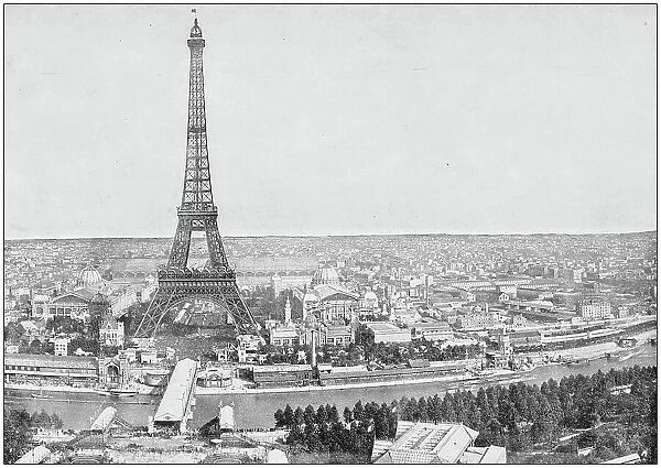 Antique photograph of World's famous sites: Panorama of Paris, France