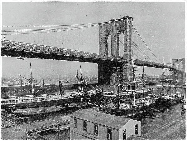 Antique photograph of World's famous sites: Brooklyn Bridge, New York