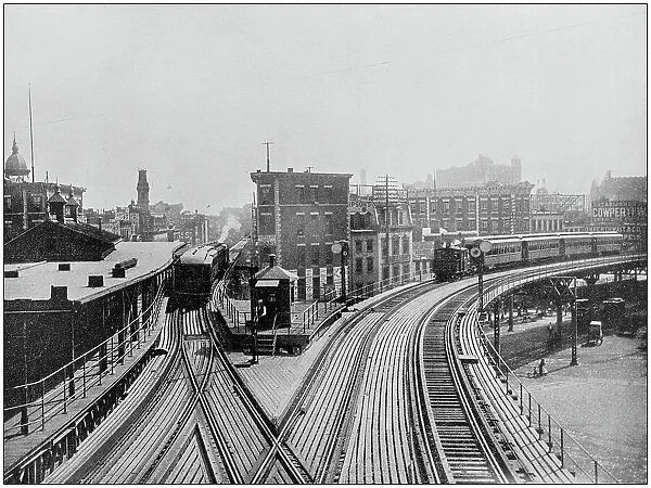 Antique photograph of World's famous sites: Elevated Railroad, New York