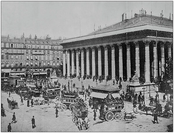 Antique photograph of World's famous sites: Place de la Bourse, Paris, France