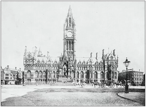 Antique photograph of World's famous sites: Town Hall, Manchester, England