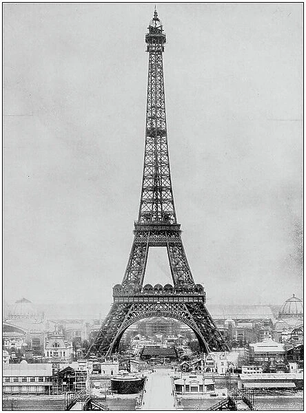 Antique photograph of World's famous sites: Eiffel Tower, Paris, France