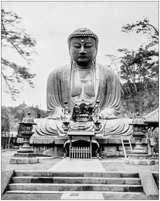 Framed Print : Antique photograph of Worlds famous sites: Great Bronze Buddah, Japan Framed Print : Antique photograph of Worlds famous sites: Great Bronze Buddah, Japan