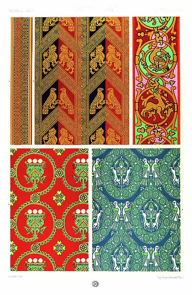 Antique Print Middle-age pattern Manuscripts Decoration by Racinet - Lithograph