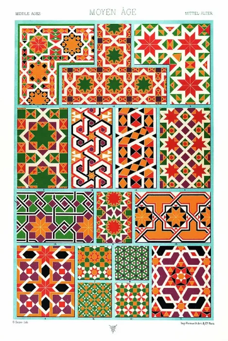 Framed Print : Antique Print Middle-age pattern Manuscripts Decoration by Racinet - Lithograph