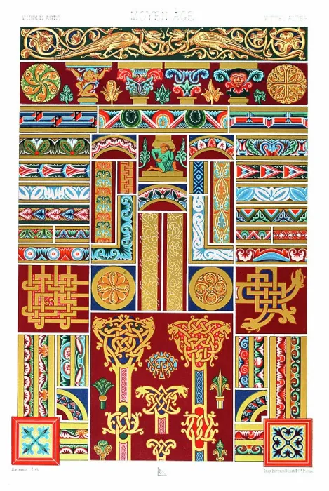 Framed Print : Antique Print Middle-age pattern Manuscripts Decoration by Racinet - Lithograph Framed Print : Antique Print Middle-age pattern Manuscripts Decoration by Racinet - Lithograph