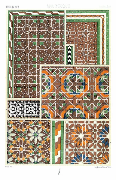 Antique Print Moorish pattern Manuscripts Decoration by Racinet - Lithograph