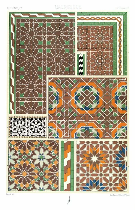 Framed Print : Antique Print Moorish pattern Manuscripts Decoration by Racinet - Lithograph