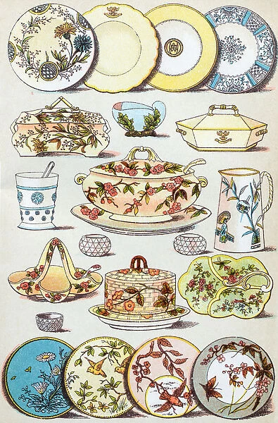 Antique recipes book engraving illustration: Crockery