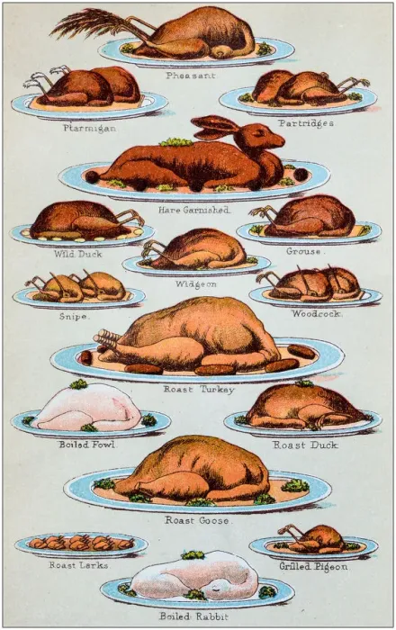 Framed Print : Antique recipes book engraving illustration: Poultry and game Framed Print : Antique recipes book engraving illustration: Poultry and game