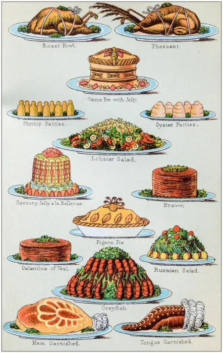 Framed Print : Antique recipes book engraving illustration: Supper dishes Framed Print : Antique recipes book engraving illustration: Supper dishes