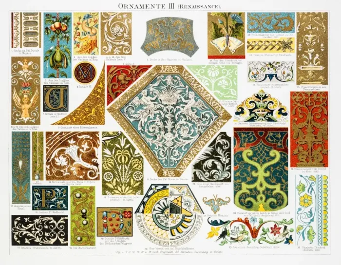 Framed Print : Antique Renaissance Ornaments 1896